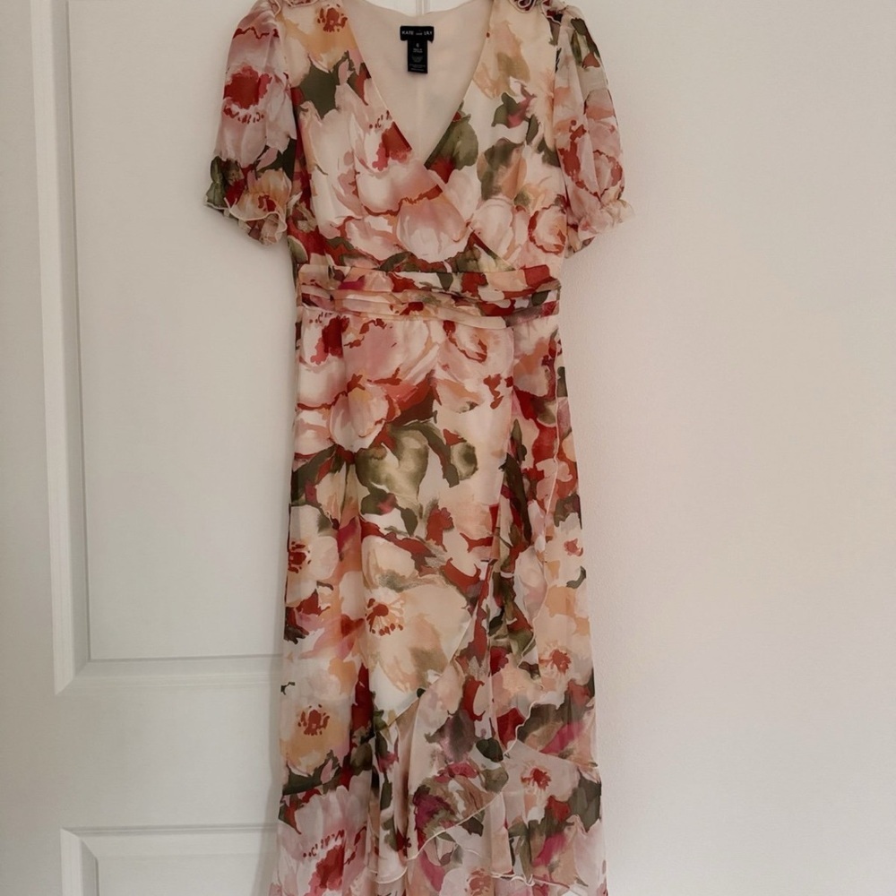 NEW Kate & Lily women’s Easter spring floral chiffon ruffle midi dress size 6